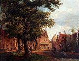 A Village Square With Villagers Conversing Under Trees by Bartholomeus Johannes Van Hove